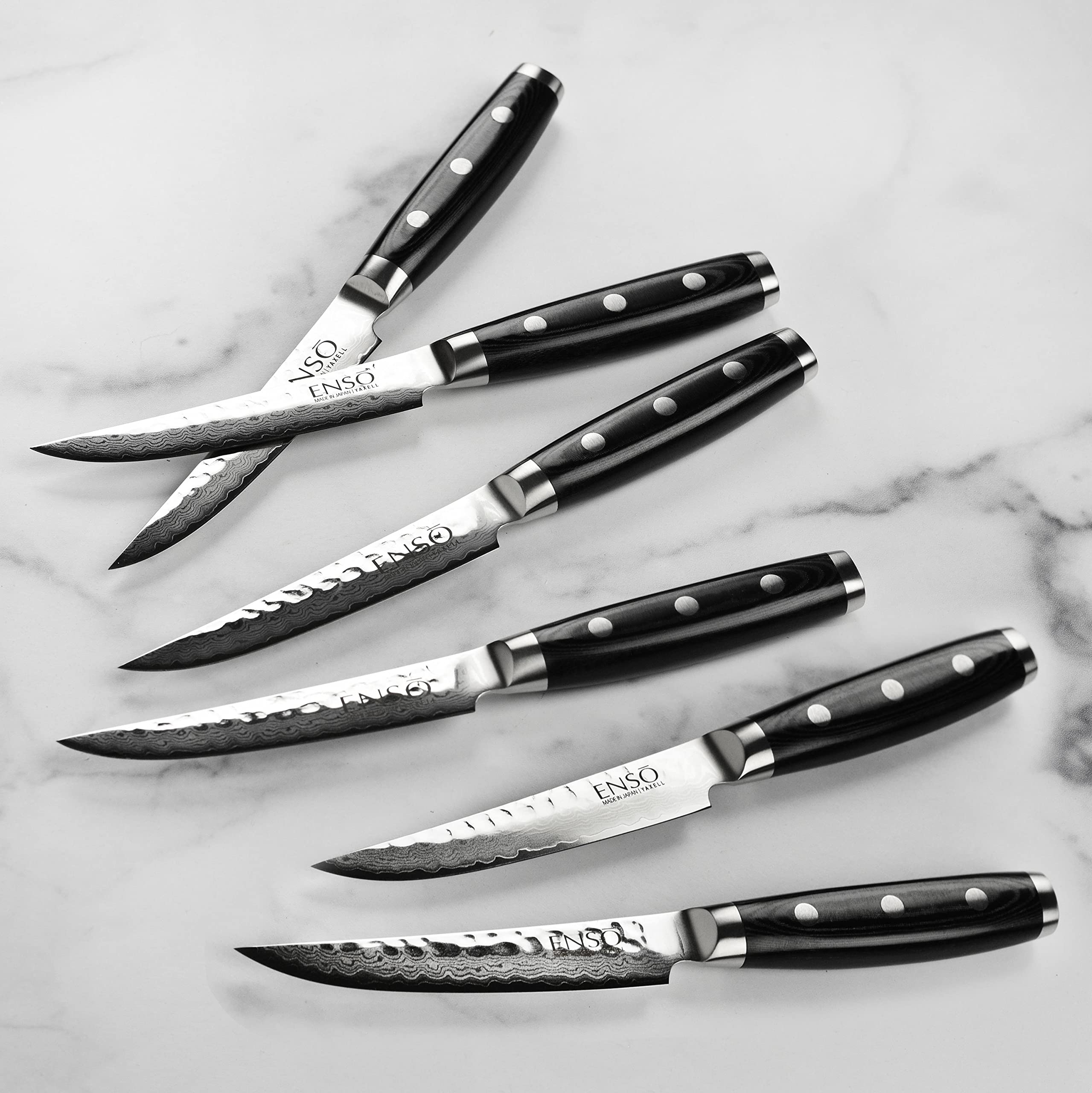 Enso HD 16 Piece Knife Set - Made in Japan - VG10 Hammered Damascus Stainless Steel with Dark Ash Block