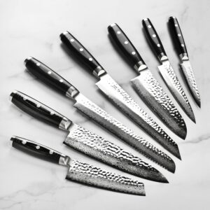 Enso HD 16 Piece Knife Set - Made in Japan - VG10 Hammered Damascus Stainless Steel with Dark Ash Block