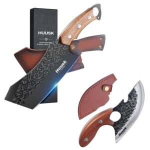 huusk collectible knives set small meat knife & meat cleaver knife with belt sheath and gift box
