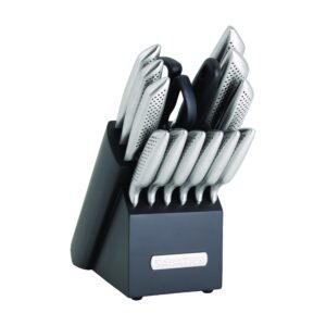 sabatier ergonomic textured, high-carbon kitchen knives, razor-sharp knife set with rubberwood block, stainless steel handle, 15-piece, black