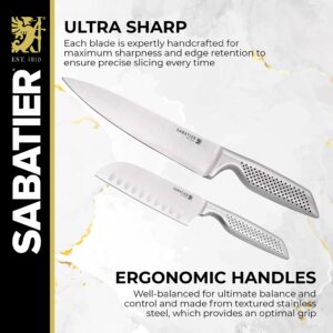Sabatier Ergonomic Textured, High-Carbon Kitchen Knives, Razor-Sharp Knife Set with Rubberwood Block, Stainless Steel Handle, 15-Piece, Black