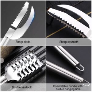 Fish Scale Knife, Fish Scaler Remover Pack of 4, Stainless Steel 3-in-1 Fish Descaler Tool, Fish Peeler Open Belly and Dig Out Fish Cleaner Tool Kitchen Accessory