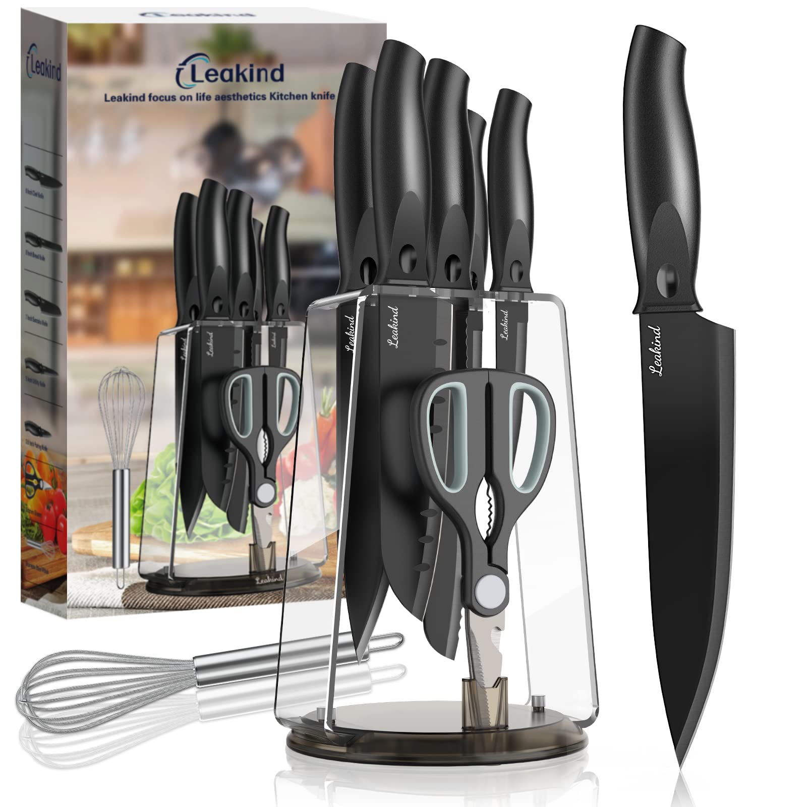 Kitchen Knife Set with Block, 8 Pieces Chef Knife Sets for Kitchen with Block, Knives, Scissor for Meat/Vegetables/Fruits Chopping, Slicing, Dicing&Cutting