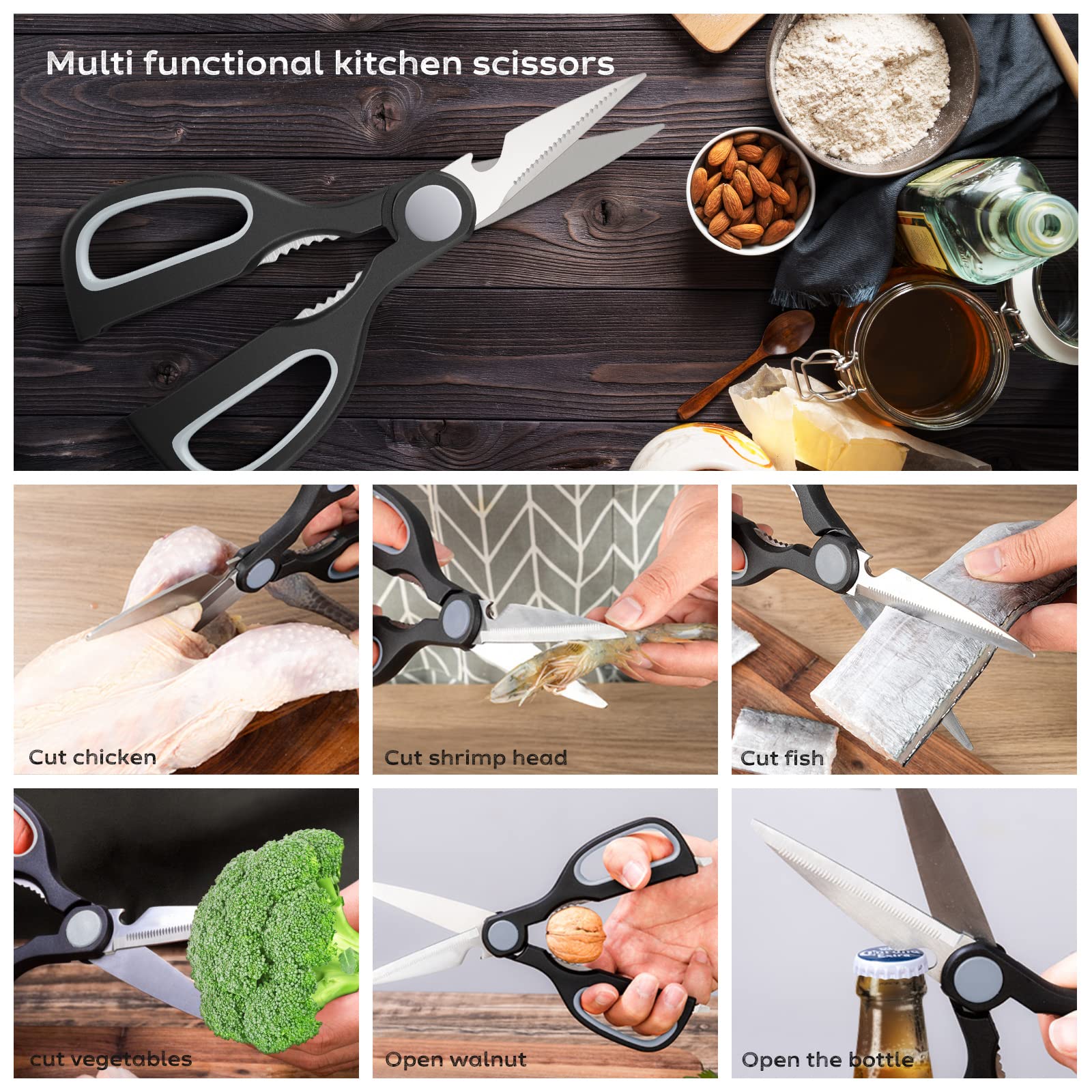 Kitchen Knife Set with Block, 8 Pieces Chef Knife Sets for Kitchen with Block, Knives, Scissor for Meat/Vegetables/Fruits Chopping, Slicing, Dicing&Cutting