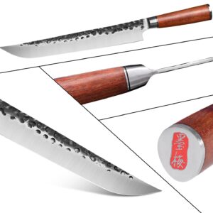 Ink Plums 10.5 Inch Carving Knife, Hand Forged Japanese Butcher Knife For Meat Cuting,Trusted Victorinox Butcher Knife For BBQ,Outdoor Camping