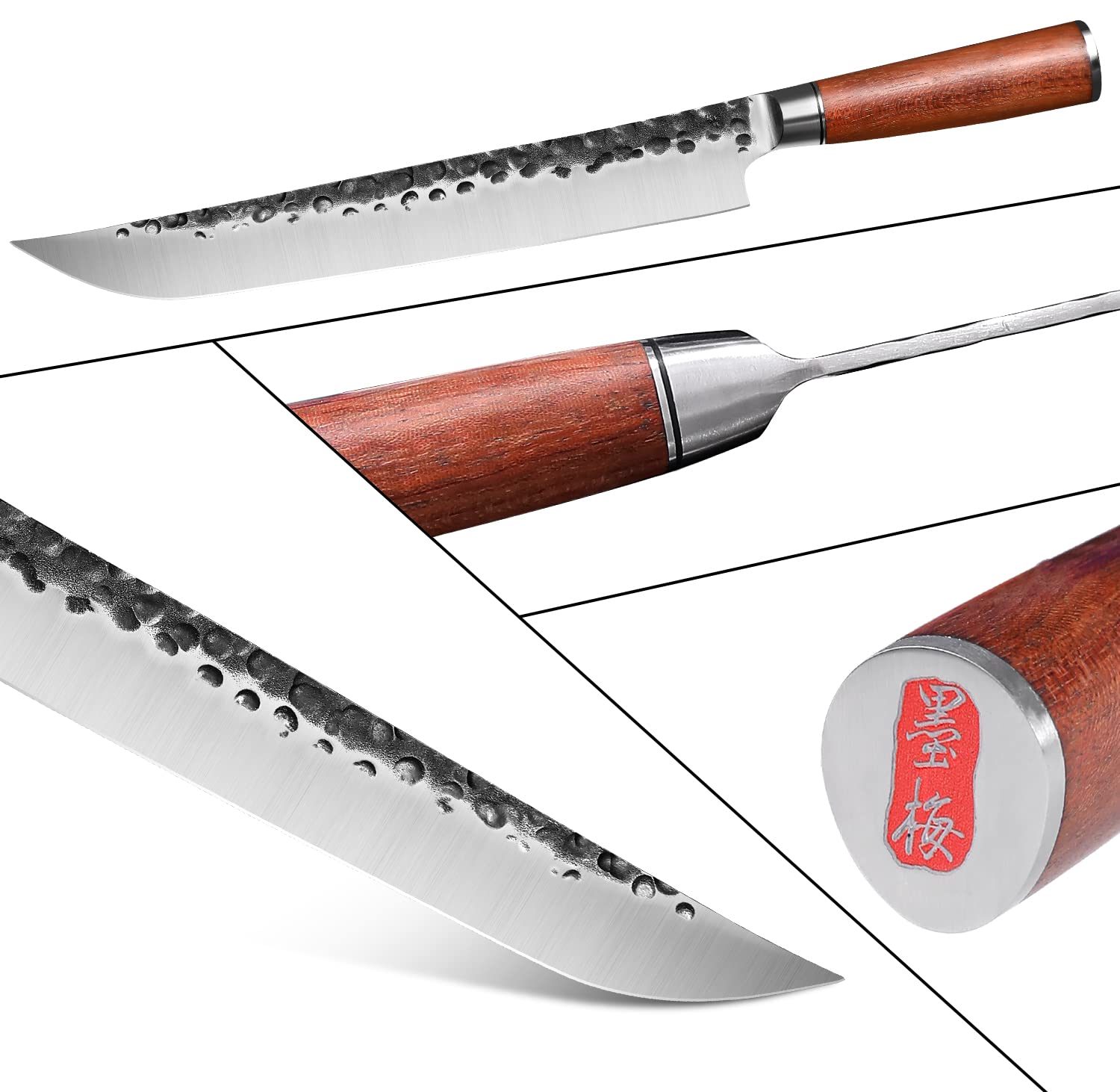 Ink Plums 10.5 Inch Carving Knife, Hand Forged Japanese Butcher Knife For Meat Cuting,Trusted Victorinox Butcher Knife For BBQ,Outdoor Camping