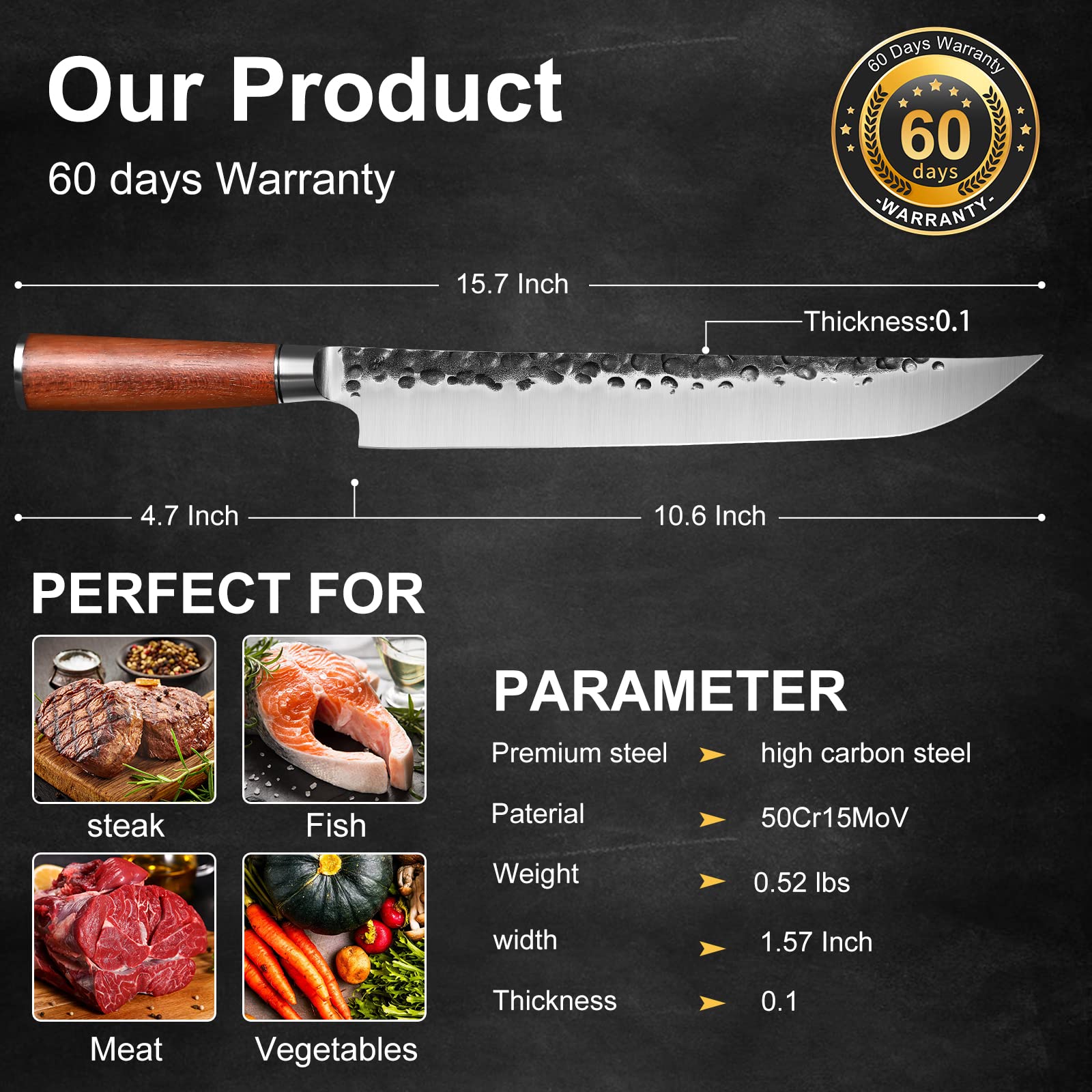 Ink Plums 10.5 Inch Carving Knife, Hand Forged Japanese Butcher Knife For Meat Cuting,Trusted Victorinox Butcher Knife For BBQ,Outdoor Camping