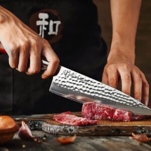 HEZHEN Damascus Knife Set 5PCS,Premium Powder Steel Forged Hammered Pattern, Rosewood Handle, Home Cooking Kitchen Knives