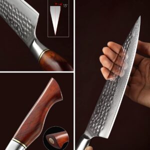 HEZHEN Damascus Knife Set 5PCS,Premium Powder Steel Forged Hammered Pattern, Rosewood Handle, Home Cooking Kitchen Knives