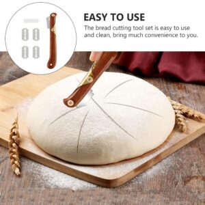 DOITOOL Bread Lame with Wooden Handle, Bread Scoring Tool with 4 Blades, Bread Bakers Lame Slashing Tool, Bread Slicer Cake Cutter, Sourdough Bread Lame Knife with Plastic Cover