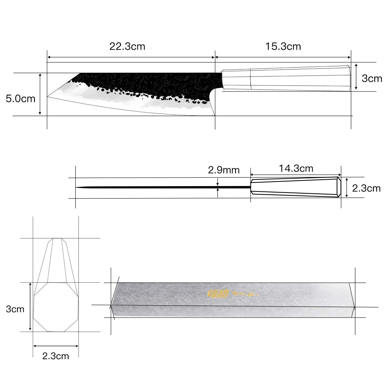 FINDKING 6pcs kitchen knife set Dynasty series-3 layer 9CR18MOV clad steel w/octagon handle knife set