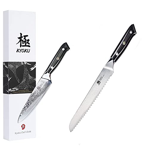 KYOKU 6" Utility Knife + 8'' Serrated Bread Knife - Shogun Series - Japanese VG10 Steel Core Forged Damascus Blade