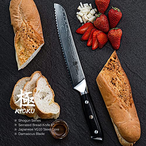 KYOKU 6" Utility Knife + 8'' Serrated Bread Knife - Shogun Series - Japanese VG10 Steel Core Forged Damascus Blade