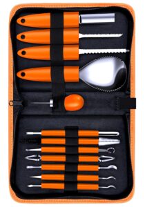 halloween pumpkin carving kit,12 piece professional pumpkin cutting carving supplies tools for adults stainless steel lengthening and thickening with handbag,pumpkin sculpting set