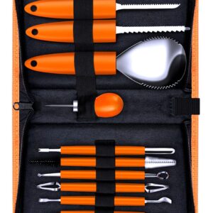 Halloween Pumpkin Carving Kit,12 Piece Professional Pumpkin Cutting Carving Supplies Tools for Adults Stainless Steel Lengthening And Thickening With Handbag,Pumpkin Sculpting Set