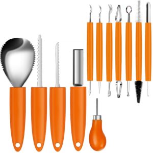 Halloween Pumpkin Carving Kit,12 Piece Professional Pumpkin Cutting Carving Supplies Tools for Adults Stainless Steel Lengthening And Thickening With Handbag,Pumpkin Sculpting Set