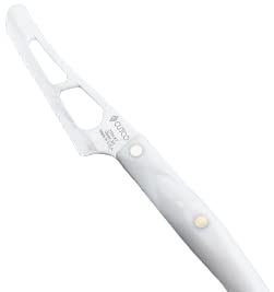 cutco model 2164 petite cheese knife with 5" white (pearl) handle and 3.8" micro-d® serrated edge blade.in factory-sealed plastic bag.
