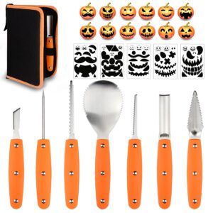 halloween pumpkin carving knives, professional heavy duty stainless steel punkin carver kit tools with carrying case (7 piece set)
