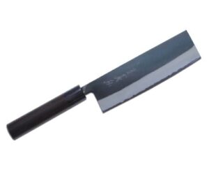 yoshihiro kurouchi black-forged blue steel stainless clad nakiri japanese vegetable knife ebony handle (6.5'' (165mm) & saya)