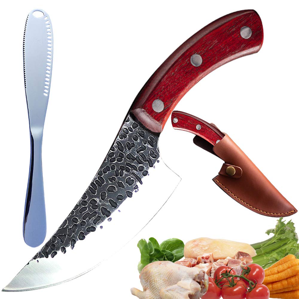 Balaweis Upgraded Chef Knife 5 inch Professional Kitchen Boning Knife Sharp Blade Cutting Cooking Stainless Steel Knife Handmade Forged Hammered kitchen Knife Outdoor BBQ Portable travel Meat Cleaver