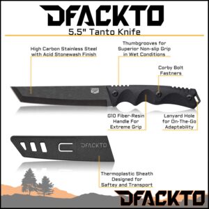 DFACKTO 5.5 Inch Tanto Utility Knife - G10 - Full Tang - High Carbon Stainless Steel - Black