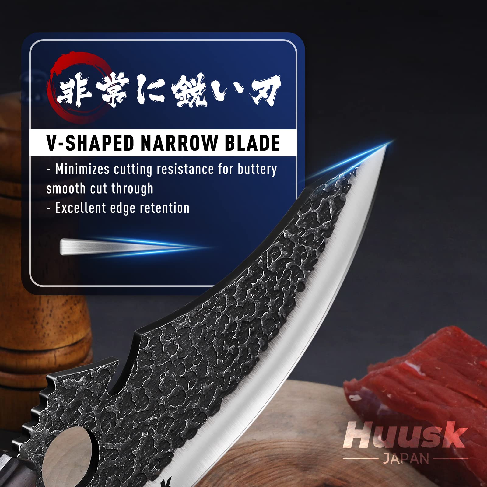 Huusk Chef Knives Bundle with Carving Knife for Slicing Meats Ribs Roasts Fruits BBQ Gift Idea