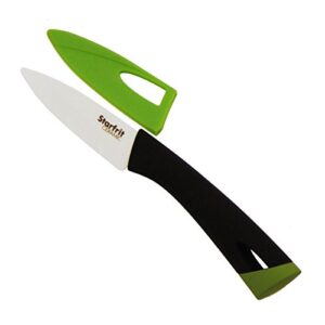 starfrit 093870-003-new1 3" ceramic paring knife with protective sheath, black/white, one size