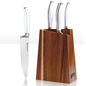 kurschmann 6-piece chef knife set with block-white knife set & small knife block with gyoto, santoku, bread, paring & utility knife-high-carbon steel & sustainable acacia kitchen knife set