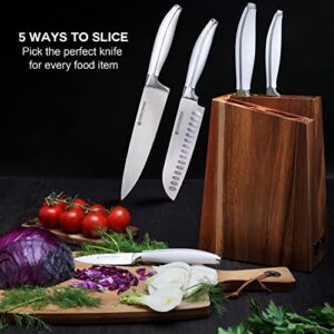 Kurschmann 6-Piece Chef Knife Set with Block-White Knife Set & Small Knife Block with Gyoto, Santoku, Bread, Paring & Utility Knife-High-Carbon Steel & Sustainable Acacia Kitchen Knife Set