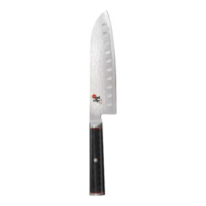 miyabi kaizen hollow edge santoku knife, medium, black with red accent