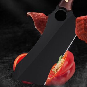 Meat Cleaver, 10 inch Black Meat Cleaver Boning Knife, Chef Chopping Butcher Cooking Knife, High Carbon Steel Sharp Kitchen Viking Knife with Sheath Gift Box Bottle Opener for Outdoor BBQ Camping