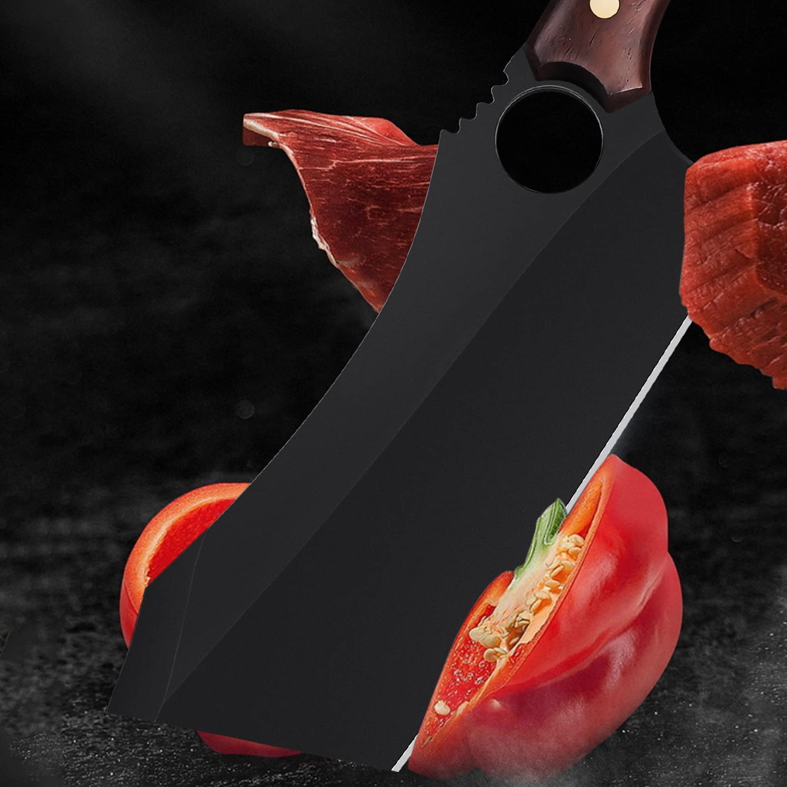 Meat Cleaver, 10 inch Black Meat Cleaver Boning Knife, Chef Chopping Butcher Cooking Knife, High Carbon Steel Sharp Kitchen Viking Knife with Sheath Gift Box Bottle Opener for Outdoor BBQ Camping