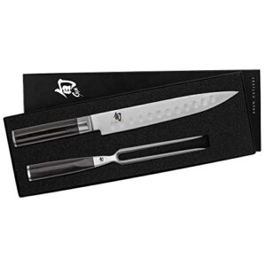 Shun Cutlery Classic 2-Piece Carving Set, Includes 9” Classic Hollow-Ground Slicing Knife and Carving Fork, Authentic, Handcrafted Japanese Carving Knife and Fork