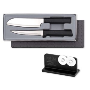 rada two piece black handled knife cook’s choice gift set with knife sharpener