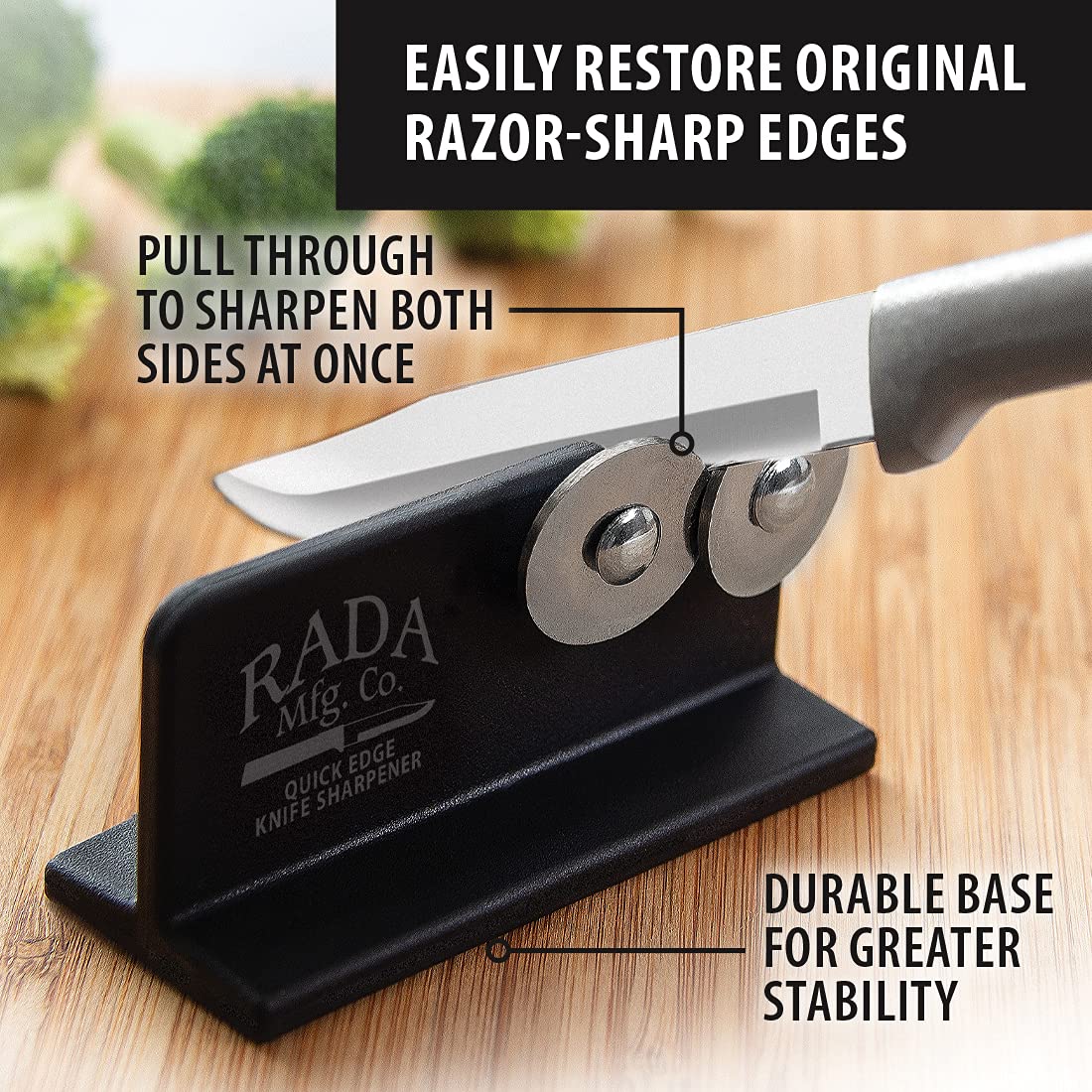 RADA Two Piece Black Handled Knife Cook’s Choice Gift Set With Knife Sharpener