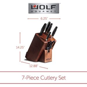 Wolf Gourmet 7 Piece Cutlery Knife Set, Hardwood Block, Forged High-Carbon Stainless Steel, Durable, Lifetime Limited Warranty (WGCU100S)