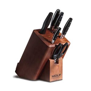wolf gourmet 7 piece cutlery knife set, hardwood block, forged high-carbon stainless steel, durable, lifetime limited warranty (wgcu100s)