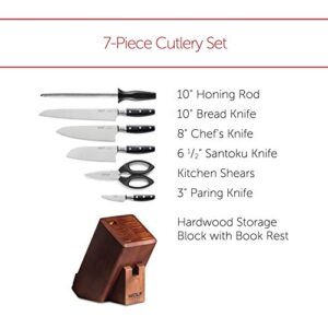 Wolf Gourmet 7 Piece Cutlery Knife Set, Hardwood Block, Forged High-Carbon Stainless Steel, Durable, Lifetime Limited Warranty (WGCU100S)