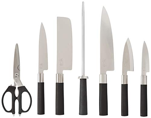 Kai Wasabi 8-Piece Block Set, Kitchen Knife and Knife Block Set, Includes 8” Chef's Knife, 4” Paring Knife, 6” Utility Knife, & More, Hand-Sharpened Japanese Kitchen Knives