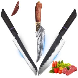 rococo santoku chef bread knife 5.9" feather viking knife set japanese kitchen cleaver for outdoor camping bbq collection christmas gift men