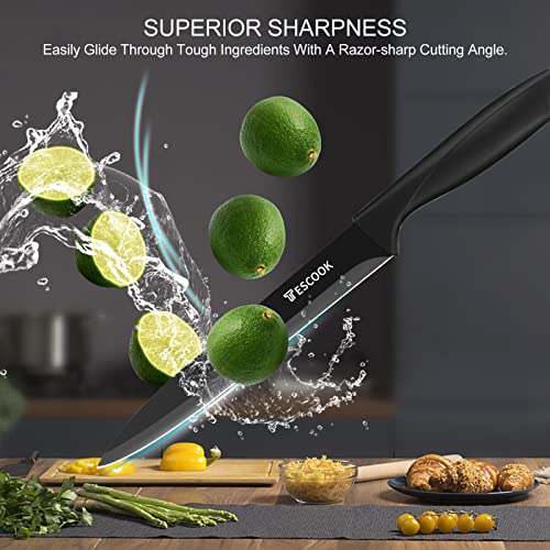 Knife Set, 16pcs Kitchen Knife Set High Carbon Stainless Steel, Chef Knife, 6 Serrated Steak Knives, Scissors, Peeler & Knife Sharpener with Acrylic Stand, Easy-Grip Handle, Rust-proof