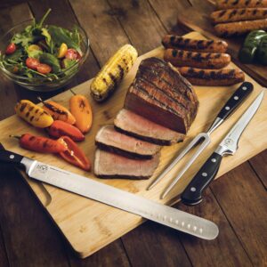 SARUMA 4 PIECE CARVING KNIFE SET FOR MEAT 12 INCH CARVING KNIFE with 6.5 inch Boning Knife and Carving Fork, Turkey Carving Knife, Brisket Knife, Ham Knife