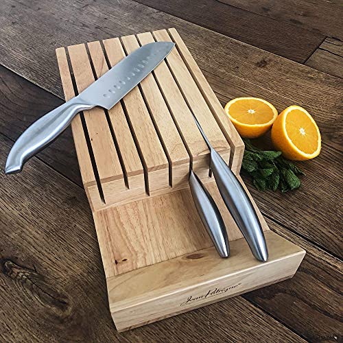 Kitchen Drawer Wooden Knife Block | Natural Wood Kitchen Knife Holder for Kitchen Counter | Knife Block without Knives | Non Magnetic Knife Holder | by Jean Patrique
