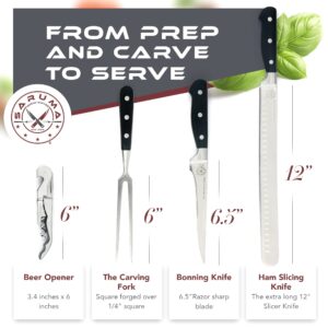 SARUMA 4 PIECE CARVING KNIFE SET FOR MEAT 12 INCH CARVING KNIFE with 6.5 inch Boning Knife and Carving Fork, Turkey Carving Knife, Brisket Knife, Ham Knife