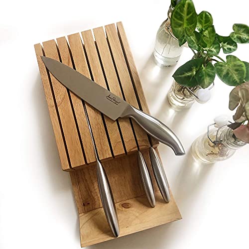 Kitchen Drawer Wooden Knife Block | Natural Wood Kitchen Knife Holder for Kitchen Counter | Knife Block without Knives | Non Magnetic Knife Holder | by Jean Patrique