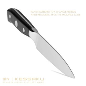 KESSAKU Utility Knife - 5 inch - Dynasty Series - Razor Sharp Kitchen Knife - Forged ThyssenKrupp German High Carbon Stainless Steel - G10 Garolite Handle with Blade Guard