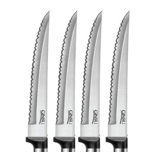 Ginsu Koden Series 4-Piece Stainless Steel Steak Knives Set – Serrated Knife Cutlery Set, 05217DS