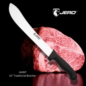 Jero Professional Series 10 Inch Blade Butcher Knife - Traditional Butcher Style Blade - Large Easy Grip Handle - German High-Carbon Stainless Steel Blade - Made in Portugal