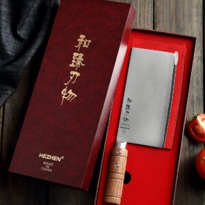 HEZHEN 7" Cleaver Knife, Composite Steel Chinese Kitchen Chef Knife, Clad Steel Butcher Knife, Padauk Wood Handle