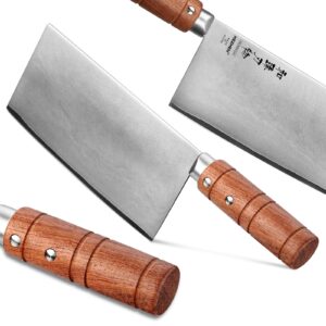 HEZHEN 7" Cleaver Knife, Composite Steel Chinese Kitchen Chef Knife, Clad Steel Butcher Knife, Padauk Wood Handle